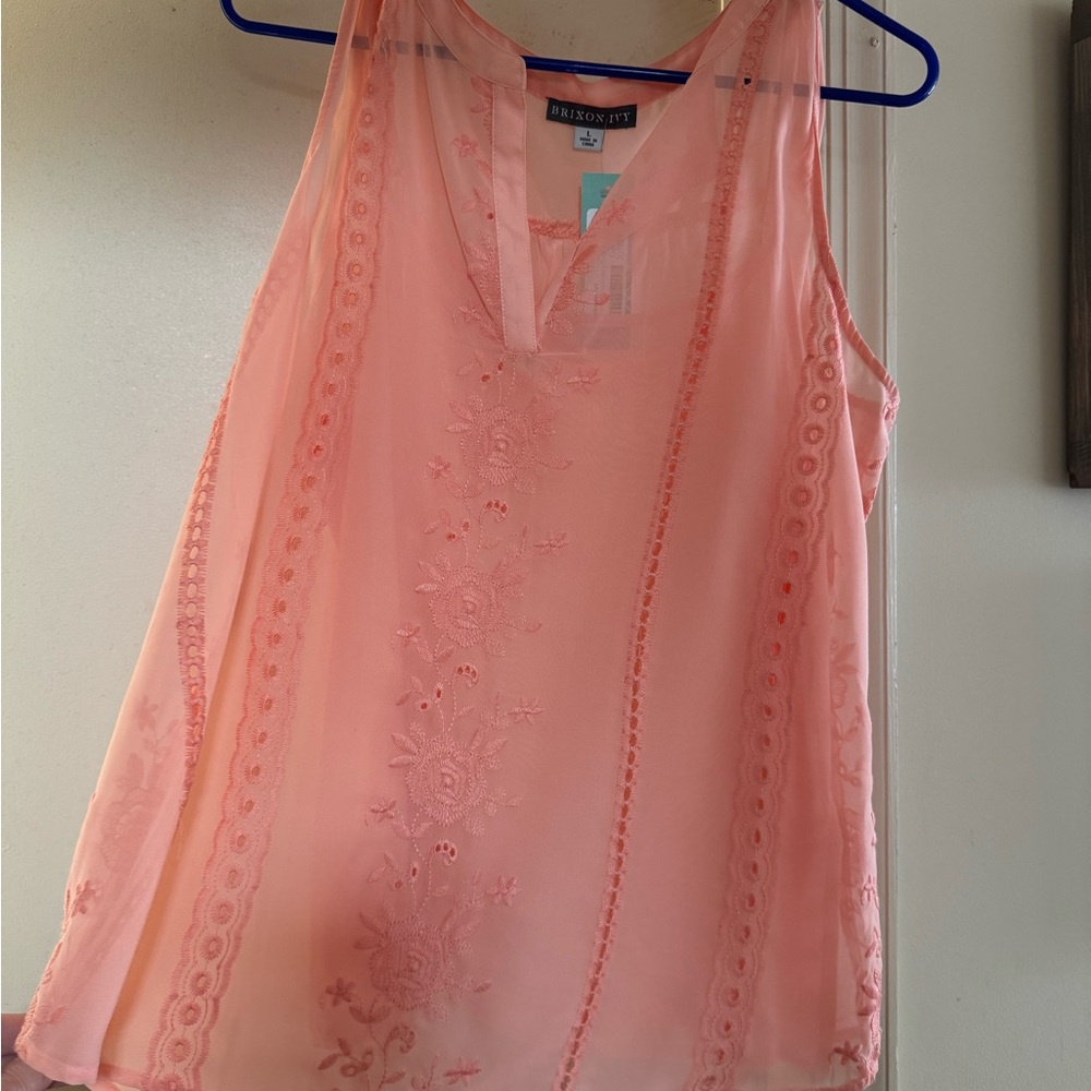 NWT Brixon Ivy Coral Embroidered Sleeveless Blouse